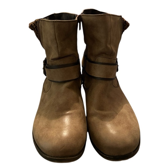 Pop Ames Woman’s Brown Ankle Boots Fold Over Knit Shoe Fashion Faux‎ Suede Sz 11 - Picture 1 of 7